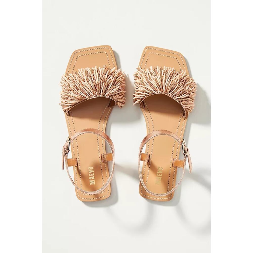 Anthropologie x Maeve Women's Beaded Flat Sandals Rose Gold US 9